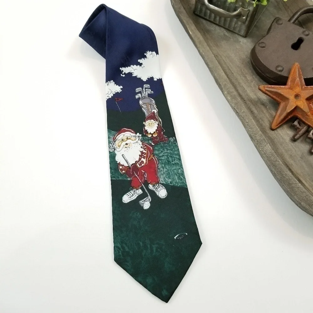 Jingle Bells neck tie men's Santa Claus Elf Golf green holiday festive Christmas - Picture 2 of 6